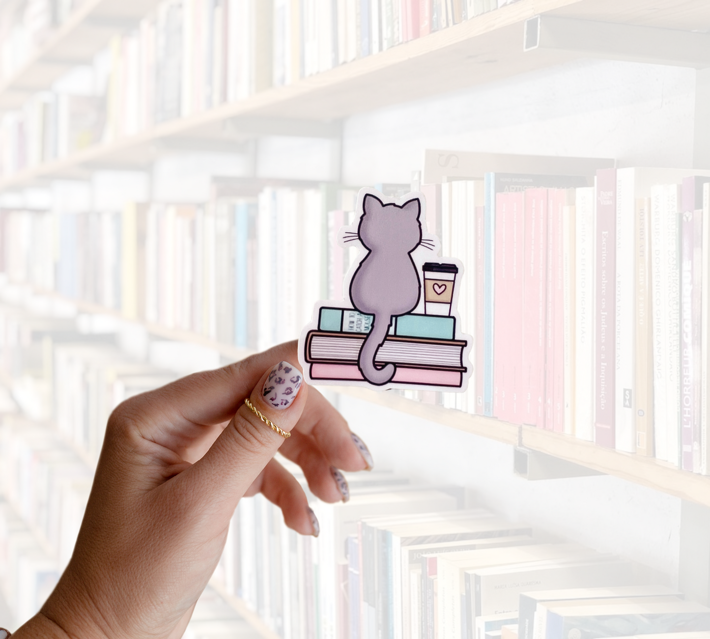 Books, Coffee & Kitty Sticker