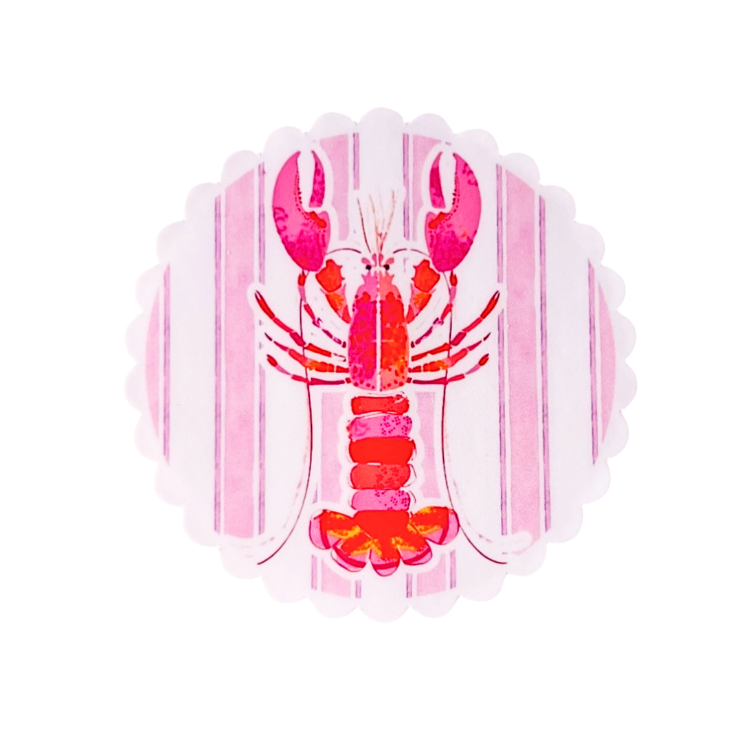 Scalloped Border Pink Lobster Sticker