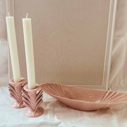 Vintage RED WING Art Pottery PAIR Candlesticks w/ Matching Console Bowl