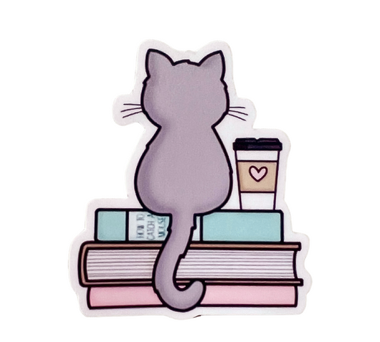 Books, Coffee & Kitty Sticker