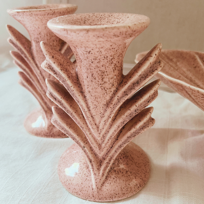 Vintage RED WING Art Pottery PAIR Candlesticks w/ Matching Console Bowl