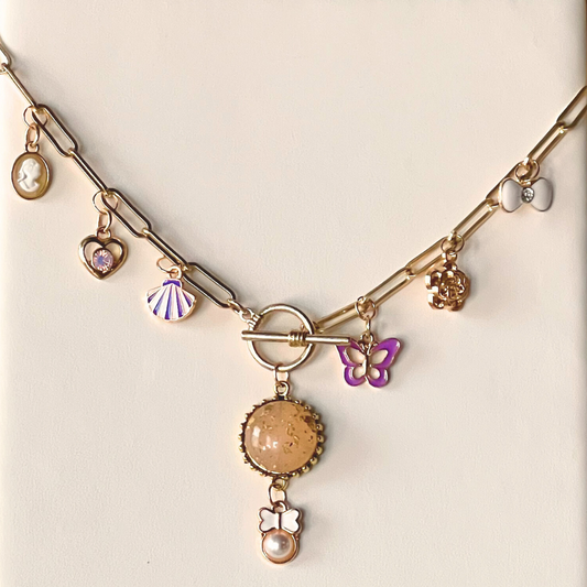 Toggle Double Drop Charm Necklace