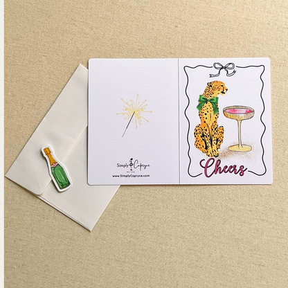 Cheers Cheetah & Champagne Card
