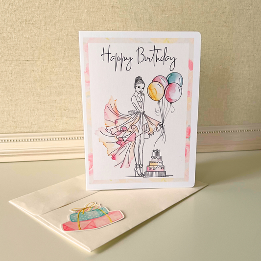Happy Birthday Girl & Balloons Card