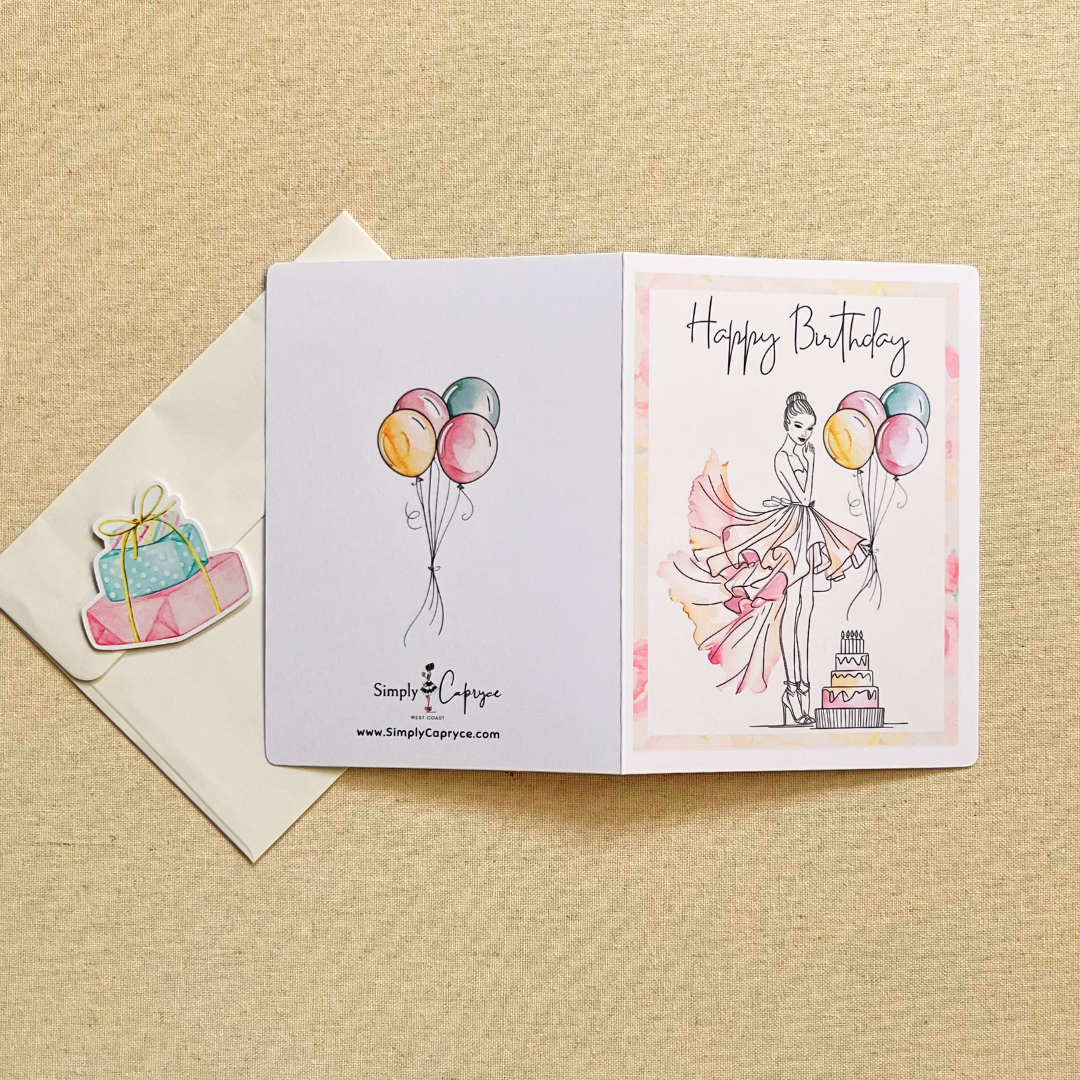 Happy Birthday Girl & Balloons Card