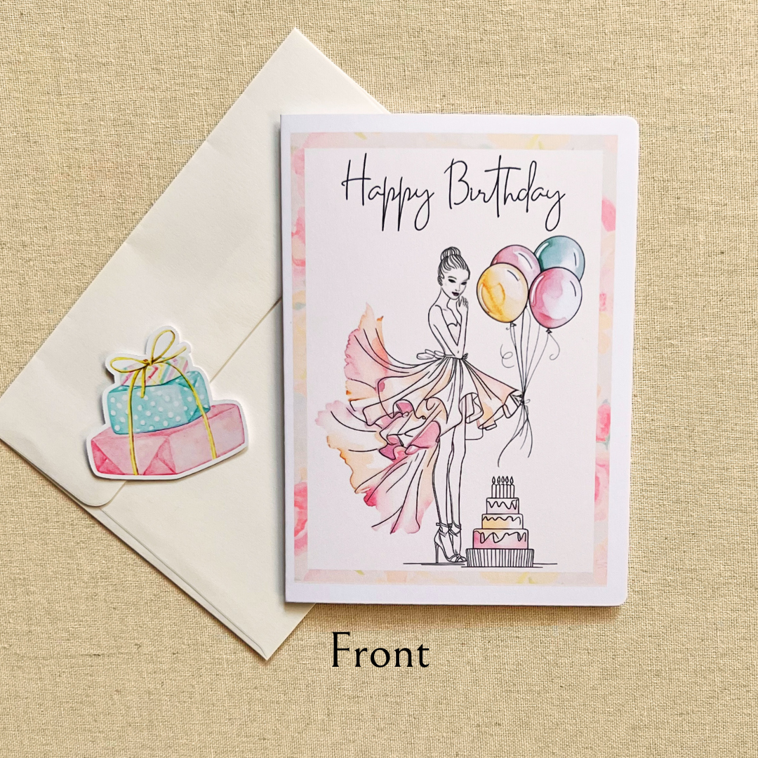 Happy Birthday Girl & Balloons Card