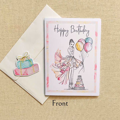 Happy Birthday Girl & Balloons Card