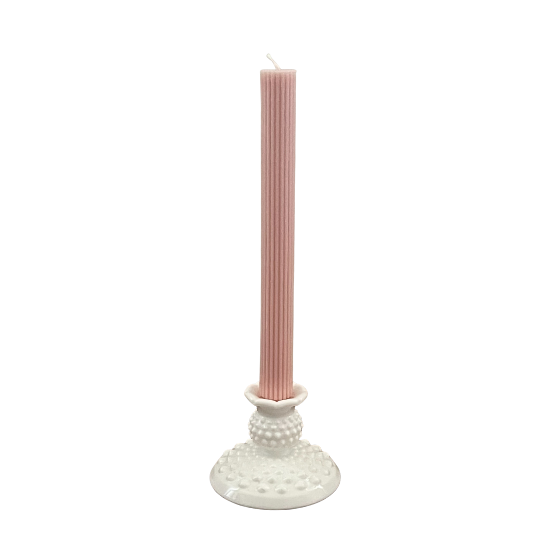 Vintage FENTON White Milk Glass Hobnail Ruffle Top Candle Holder