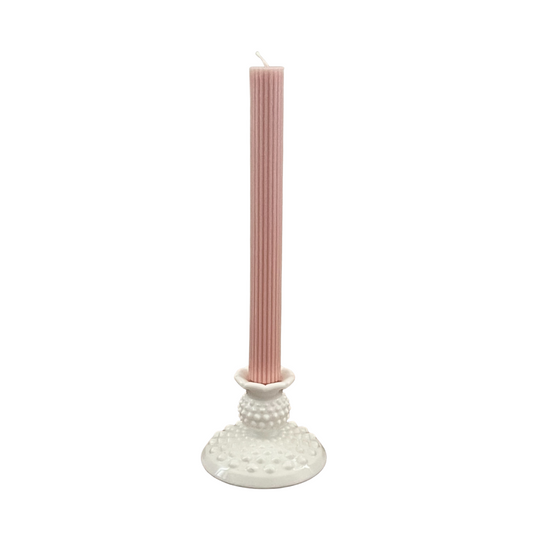 Vintage FENTON White Milk Glass Hobnail Ruffle Top Candle Holder