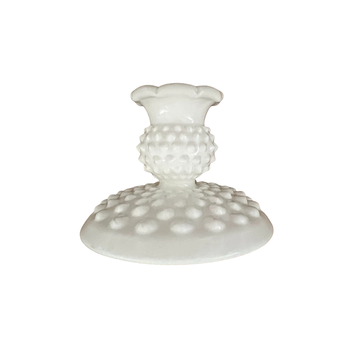 Vintage FENTON White Milk Glass Hobnail Ruffle Top Candle Holder