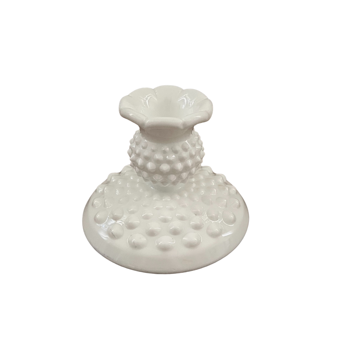 Vintage FENTON White Milk Glass Hobnail Ruffle Top Candle Holder