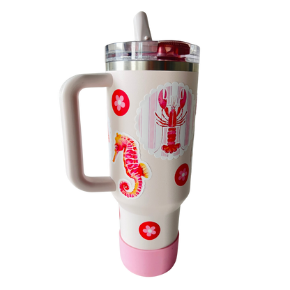 Scalloped Border Pink Lobster Sticker