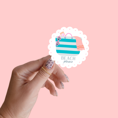 Beach Please Beach Bag Sticker