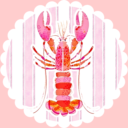 Scalloped Border Pink Lobster Sticker