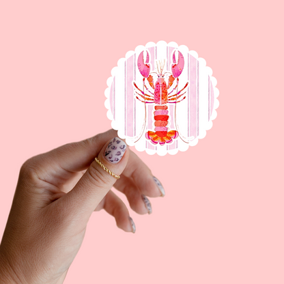 Scalloped Border Pink Lobster Sticker