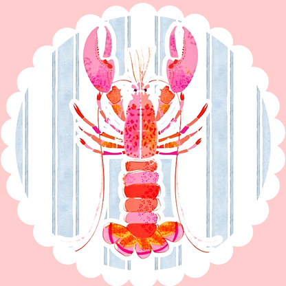 Scalloped Border Blue Lobster Sticker